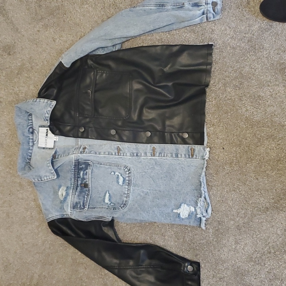 Half Denim Half Pleather Shacket